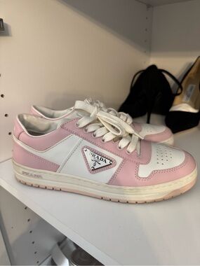Prada Pink and White Leather Low-Top Sneakers